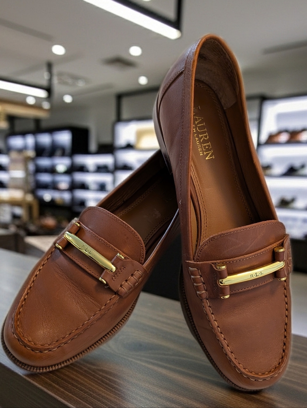 Lauren Ralph Lauren “Flynn” Leather Loafers – Brown Gold Hardware – Size 10B